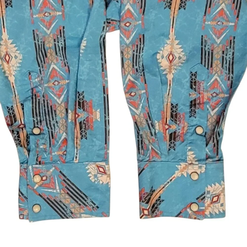 Western Cowboy Pearl Snap Front Aztec 100% Cotton Shirt Men's XXL
